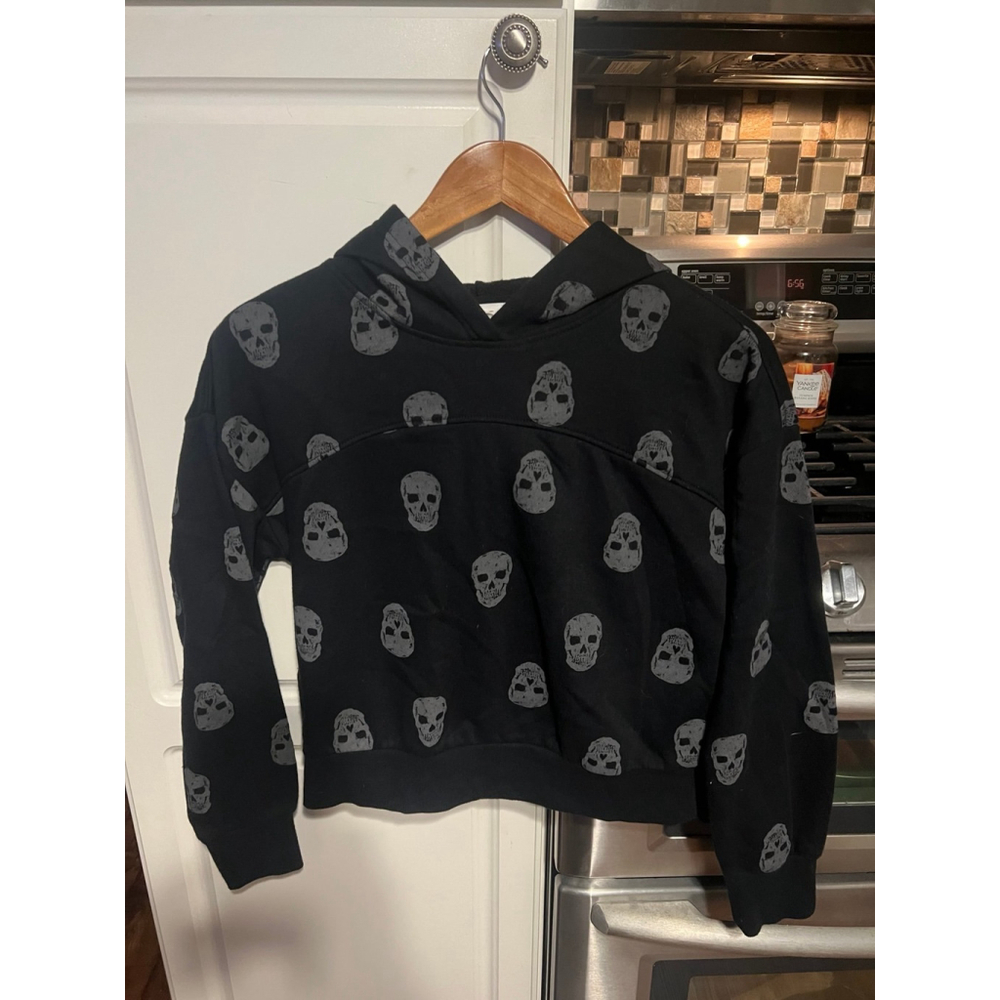 Cozie by Pink Rose Black Skull Print Hoodie Cropped Sweatshirt